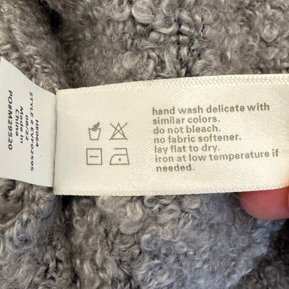 Three Dots Gray Open Front Wool Sherpa Cardigan Sweater Medium - Picture 7 of 12